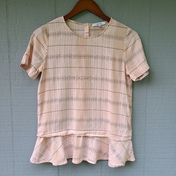 Ro & De Plaid Ruffle Hem Peplum Tee Top Small Pink - Picture 1 of 9